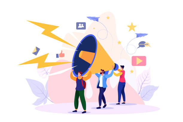 vector illustration, flat style, business promotion, advertising, call through the horn, online alerting - 營(yíng)銷 幅插畫檔、美工圖案、卡通及圖標(biāo)